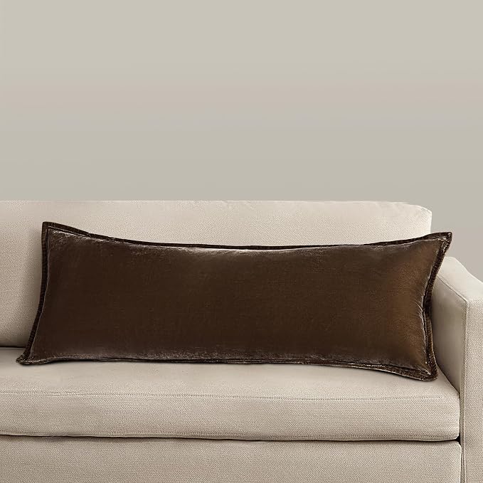 HiEnd Accents Stella Faux Silk Velvet Lumbar Pillow, 14x42 inch, Green Ochre, Romantic Western Modern Traditional Style Luxury Bedding, Decorative Throw Pillow