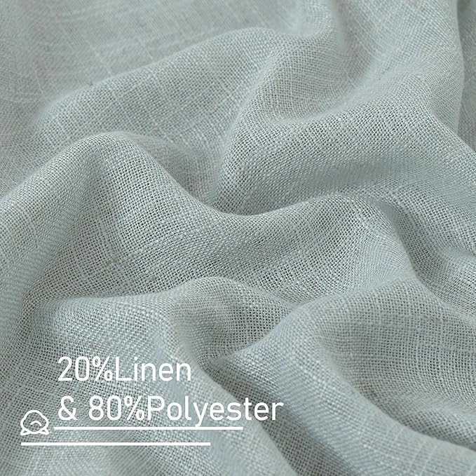LAMIT 80 inch Linen Living Room Curtains, Faux Linen Textured Light Filtering Drapes Back Tab and Rod Pocket Boho Panels for Farmhouse/Bedroom, 2 Panels, 52 x 80 Inch, Greyish Blue