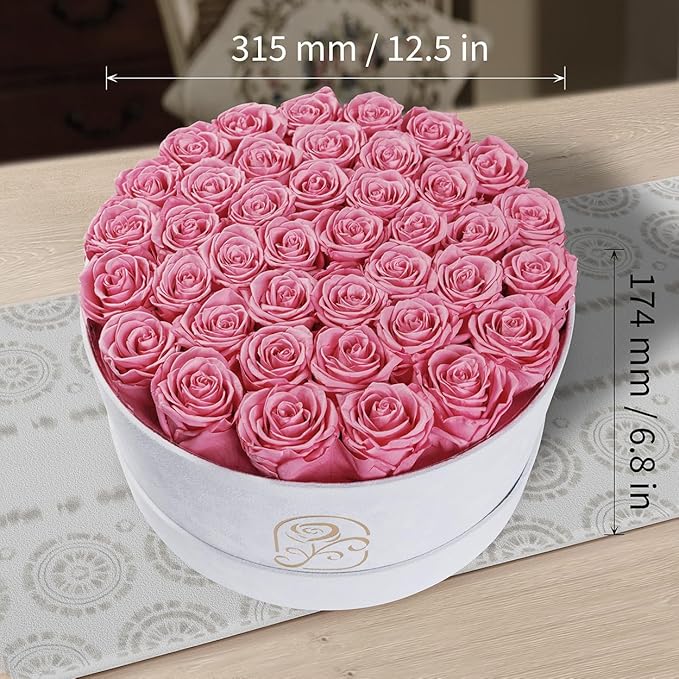 Gifts for Women Preserved Roses Flower Box, Luxury Velvet Box with 40 Roses, Preserved Flowers, Romantic Gift for Her, Wife, Girlfriend, Birthday Anniversary Christmas (Pink)