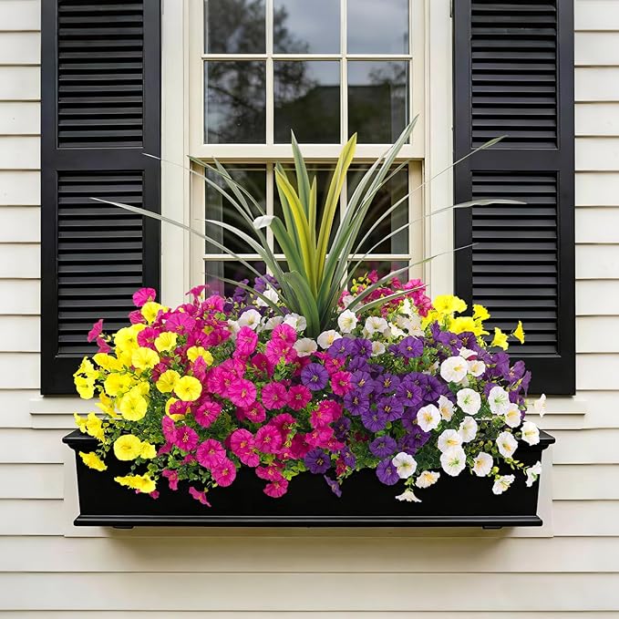 INXUGAO Artificial Flowers for Outdoors Fake Plants Outside, 12 Bundles Silk Morning Glory with Eucalyptus + Orchid Leaf UV Resistant Realistic Faux Flowers for Porch Planter Garden Patio (Mix Color)