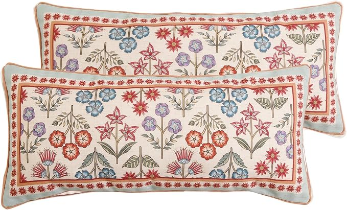 bilin gaier Rectangle Linen Throw Pillow Covers,28"x12" Set of 2-Lohi A | Designer Vintage Elegant Pillow Cover,Concealed Zipper,Colorful Floral Pattern,Sofas,Bedroom,Living Room,Chairs