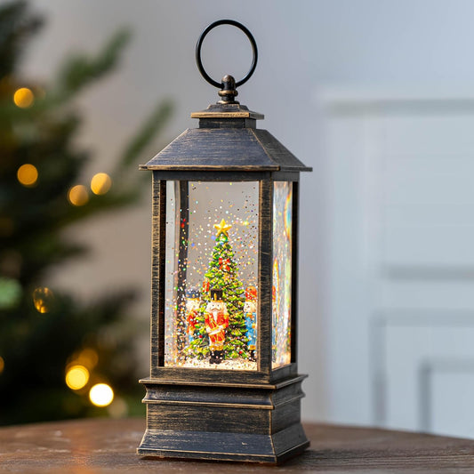 10'' Nutcracker Snow Globe, Musical Christmas Water Lantern with Swirling Glittering Home Decoration and Gift, Battery Operated or USB Powered