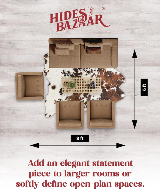 Light Tricolor Cowhide Rug Premium Cowhides Leather with Mixed White, Brown & Black Color Pattern - Natural Cowhide Rug for Office & Home Decor - Cow Hide Rugs 6x7-8 ft