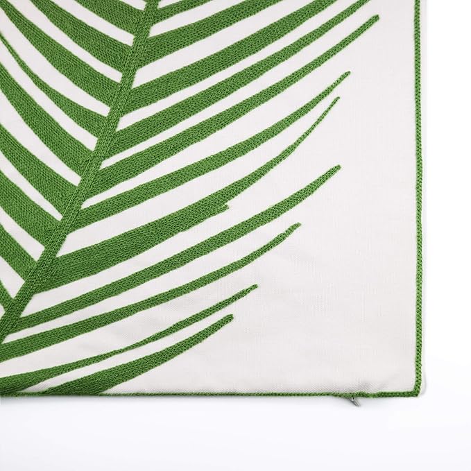 Embroidery Throw Pillow Cover 18x18 Inches Decorative Floor Pillow for Couch 100% Cotton Cushion Cover Tropical Green Palm Leaf Embroidered Pillowcase 45x45cm, 1 Piece