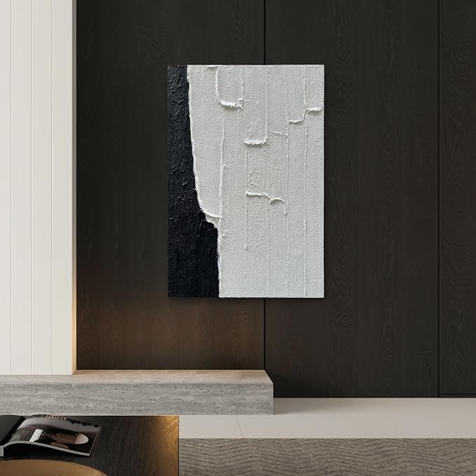 NANKAI Art 36x24-inch Hand-Painted Black and White Texture Decorative Paintings Contemporary Minimalist Abstract Oil Paintings, Home Living Room, Corridor and Wall Art