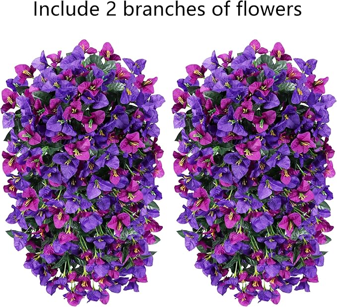 HyeFlora Bougainvillea Artificial Hanging Flowers Plants for Outdoors Decoration, 2pcs Fake Flowers Silk Bougainvillea Vines Realistic UV Resistant Faux Flowers for Outdoor Planters Porch Patio, Mix