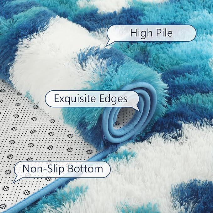 AROGAN Soft Fuzzy Kids Rugs for Girls Room Playroom 3x5 Feet, Fluffy Cute Colorful Princess Carpet for Kids Teens Nursery Toddler, Bedroom, Camouflage Blue and White
