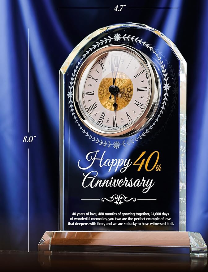 40th Wedding Anniversary Crystal Quartz Clock,40 Years of Marriage Gift,Happy Ruby Anniversary Decoration Gift,for Parents,Grandparents,Couple