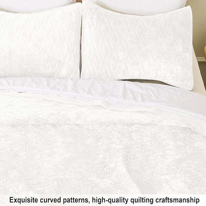 Velvet Quilt Set California King Size 106x118 Soft Bedding Set 3 Pieces Neutral Luxury Bedspread Farmhouse Comforter with 2 Pillow Shams 20x36 for All Seasons,Cream White