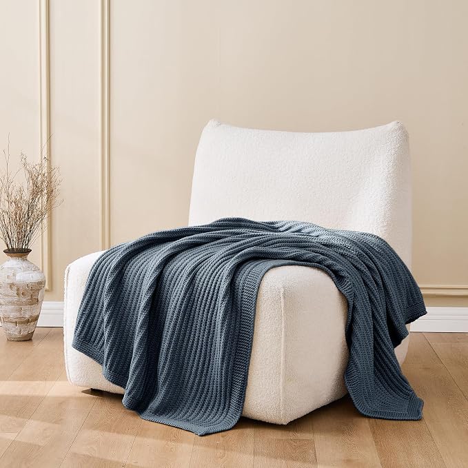 Chunky Knit Dusty Blue Throw Blanket for Couch Soft Cozy Lightweight Decorative Blanket for Couch Sofa Bed Living Room,Spring Throw 60"x80"
