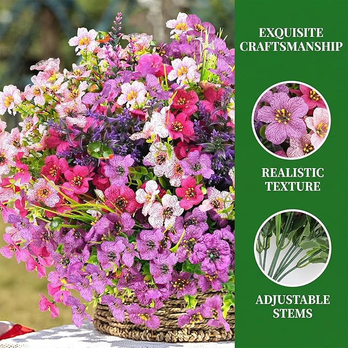 trytuny Artificial Flowers for Outdoor, UV Resistant Realistic Fake Flowers and Faux Plants for Indoor Outdoor, Garden Patio Porch Window Box Decor All Year (20pcs - Mixed Color)