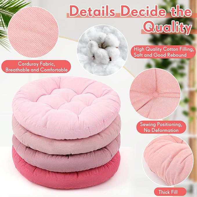 Jerify 4 Pcs Floor Pillow Cushions Large Round Square Large Meditation Floor Pillow for Classroom Adult Meditation Picnic Party Seating Learning Daycare School (Round,Mixed Pink)