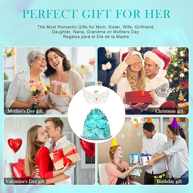 Flowers for Delivery Gifts for Mom Mothers Day Birthday Gifts for Women Grandma Fresh Preserved Flowers Forever Real Roses in Glass Angel Figurines Anniversary Present for Wife Her Friends Daughter