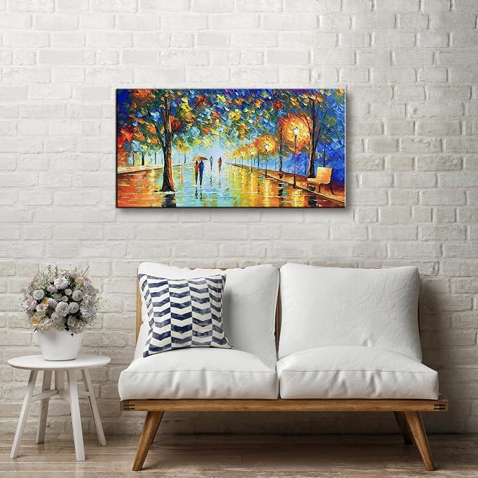 Tyed art- Large Modern Wall Art , handpainted Canvas Paintings Landscape ,Framed Textured Wall Art Painting,Abstract Landscape Artworks ,Home Wall art Living room bedroom bedside sofa background Wall Decor , 60 by30 inch
