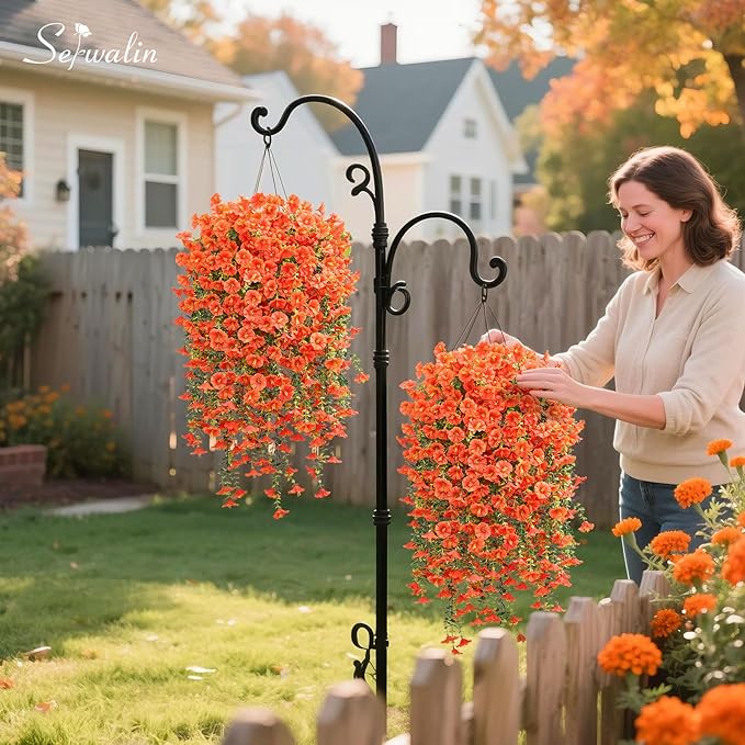 Serwalin Artificial Hanging Flowers for Outdoors Decoration, 8PCS UV Realistic Resistant Silk Artificial Fake Plants Outdoor for Porch Patio Balcony Planter Garden Yard Decor (Orange,8PCS)
