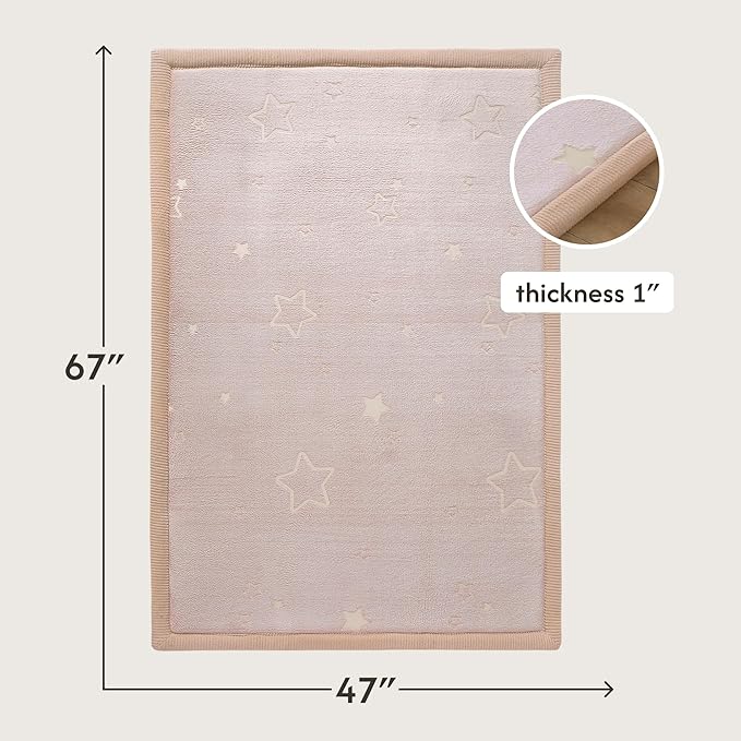 Hakuna Matte GlowCloud Baby Play Mat for Floor 47”x 67” Stars – Coral Velvet high-Density Foam Rug for Crawling & Cozy Play – Non-Slip, Water-Resistant, Easy-CareTummy Time Mat, Playmat for Playpen