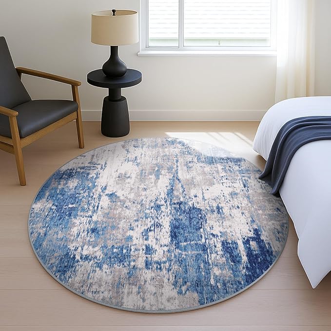 RELEANY Washable Area Rugs 8ft Non-Slip Modern Abstract Soft for Living Room Entryway Bedroom Nursery, Print Pattern, Blue Grey Navy Gray