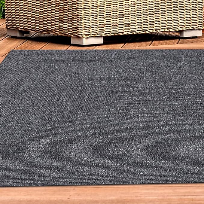 Superior Indoor Outdoor Area Rug, Handwoven Reversible Braided Home Decor for Living Room, Kitchen, Dining Room Floors, Patio, Front Porch, Deck, Modern, Boho, Farmhouse Style, 8' x 10' Oval, Charcoal