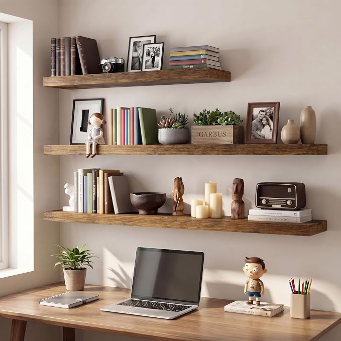 Vivelove Wall Floating Shelves for Display with Invisible Brackets, 30 Inch Floating Shelves for Kitchen Bedroom Bathroom Living Room Kitchen Office, 30”X 8" X 1.4", Set of 2 - Rustic Brown
