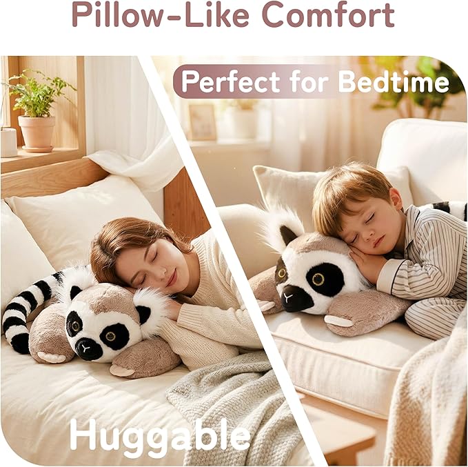 Niuniu Daddy Lemur Weighted Stuffed Animals for Kids & Adults, 20" | 3.3lb Large Weighted Plushies Pillow for Sleeping and Calming, Cute Lying Plush Toy Huggable Gift for Everyday Comfort