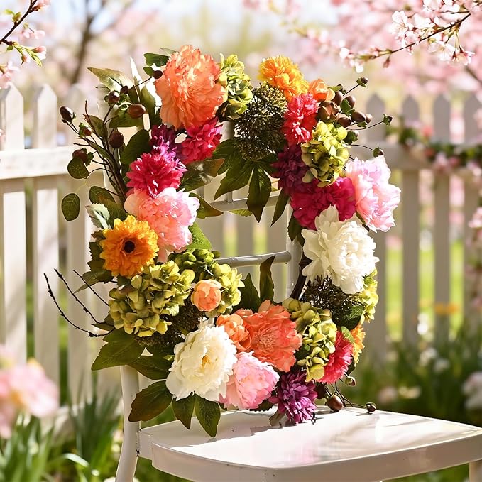 Spring Decor, Spring Wreaths for Front Door, 22 Inch Spring Front Door Wreath Indoors Outdoor Decor with Hydrangea, Peony, Floral Summer Wreaths for Front Door Outside All Season for Home Porch Decor