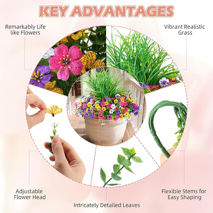 Artificial Flowers for Outdoors 14 Bundles UV Resistant Fake Flowers Daisy with Greenery Plants Faux Outdoor Flowers for Spring Summer Decoration Outdoor Faux Plants Home Window Porch Patio Yard