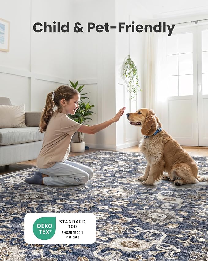 AMADA HOMEFURNISHING 2x3 Washable Area Rug, Low-Profile Entryway Rug with Non-Slip Backing & Durable Edge Binding, Vintage Rug Pattern, Small Rugs for Entryway, Kitchen & Living Room