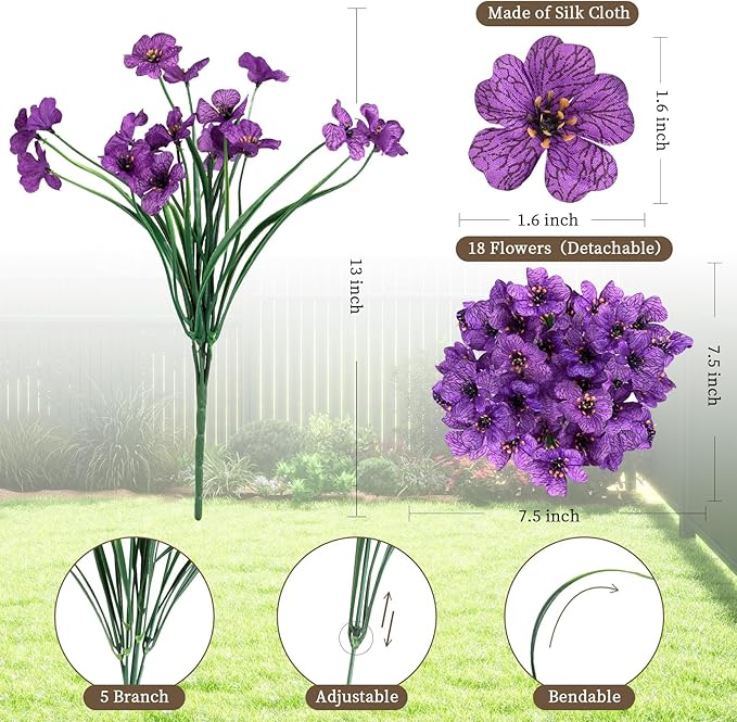 ColoPlay 24 Purple Bundles Artificial Flowers for Outdoors/Indoors Fake Flowers Plants for Indoor Outside Garden Porch Window Box Home Wedding Farmhouse
