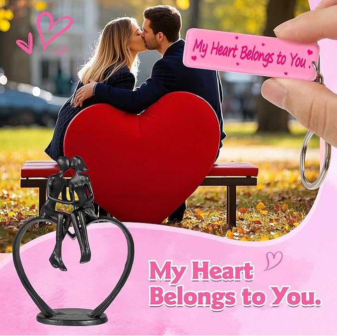 Kresecioo Gifts for Wife, Kissing Couple & Loving Heart Statue Cast Iron Sculpture Decor, Wedding Anniversary Mothers Day Birthday Gifts for Wife Women Girlfriend Her, Mothers Day from Husband