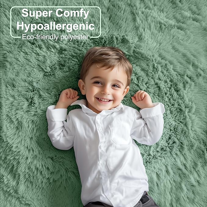 PAGISOFE Sage Green Rugs for Living Room, 5x7 Ft Shaggy Rug Plush Fuzzy Carpet for Bedroom,Green Kids Rug Home Decor Aesthetic,Non-Slip Floor Rugs for Nursery Decor Girls Boys Playroom