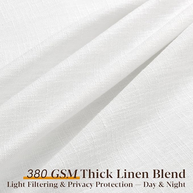 112 Inch Long White Pinch Pleated Linen Curtains 2 Panels Set for Living Room Bedroom Pinch Pleat Curtains Ivory Cream Semi Sheer Light Filtering Privacy Curtain 112 Inch Length for Sliding Door