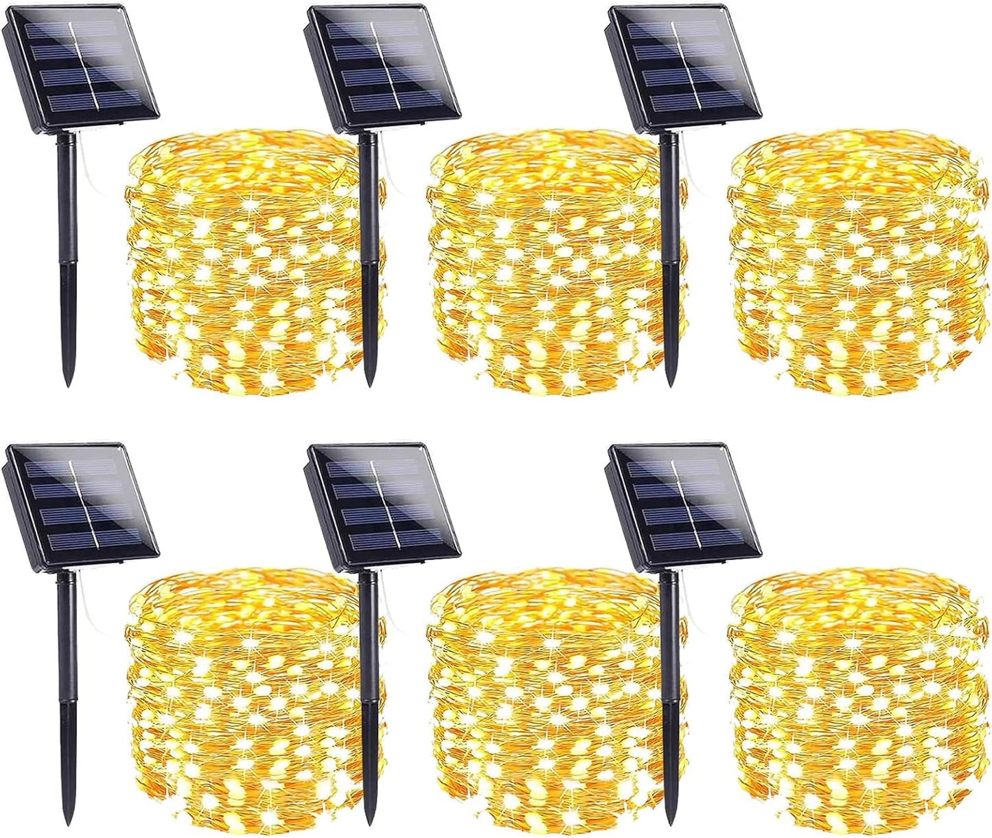 6-Pack Solar String Lights Outdoor, Extra-Long 600LED Fairy Lights Waterproof, Solar Twinkle Lights Copper Wire 8 Modes Fairy Twinkle Light for Xmas Tree Garden Party Wedding (Warm White)