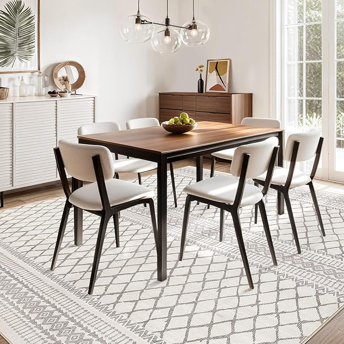 cotiled 5x7 Area Rug Living Room: Washable Boho Rugs with Non Slip Backing Large Soft Indoor Stain Resistant Carpet for Bedroom Farmhouse Dining Room Lightweight Home Decor Beige/Gray