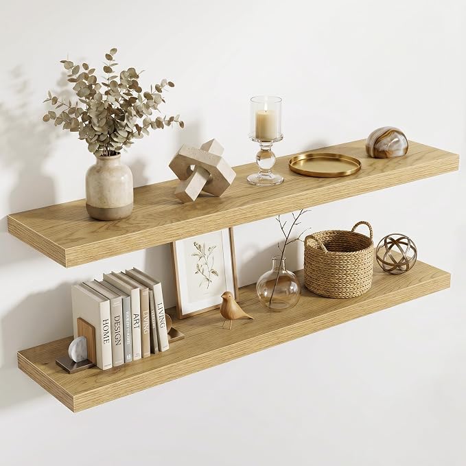Acovy 10" Extra Deep Floating Shelves for Wall, 48" Long Wood Wall Shelves Set of 2 for Bathroom Bedroom Kitchen Living Room Laundry Room, Modern Floating Shelf for Home Decor