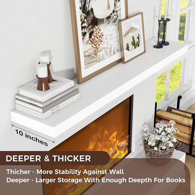 55" Wide x 10" Deep Floating Shelves for Wall, White Finish, 1-Pack | Engineered Wood Wall Shelves with Invisible Brackets for Living Room, Bedroom, Bathroom, Office & Kitchen Storage