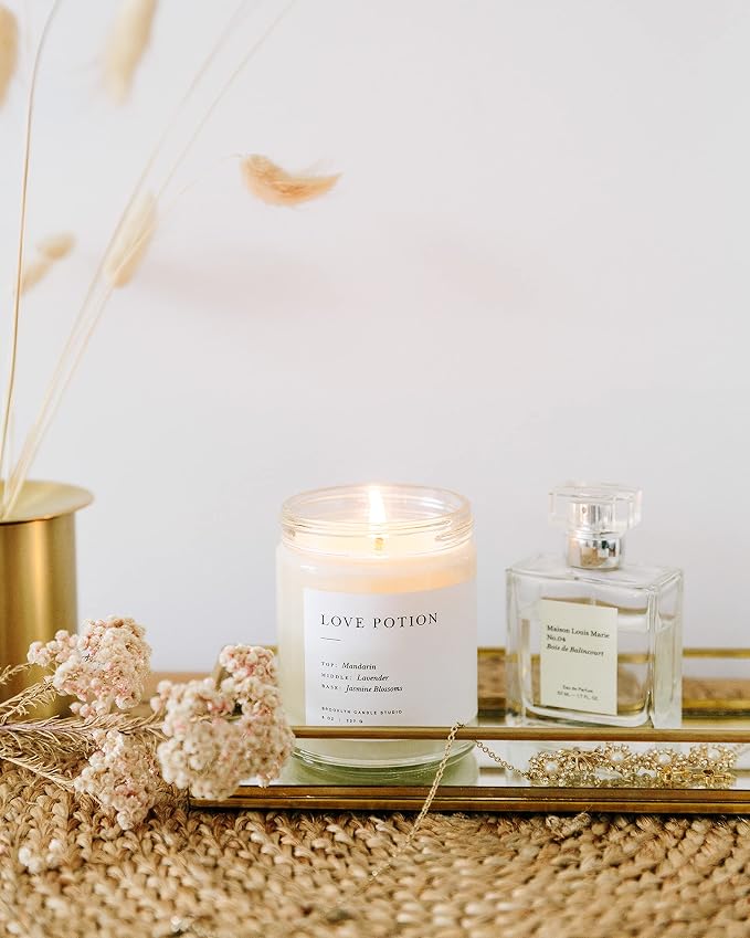 Brooklyn Candle Studio Love Potion Jar Candle - Luxury Scented Candle, Vegan Soy Wax, Hand Poured in The USA, 50 Hour Slow Burn Time - 7.5oz