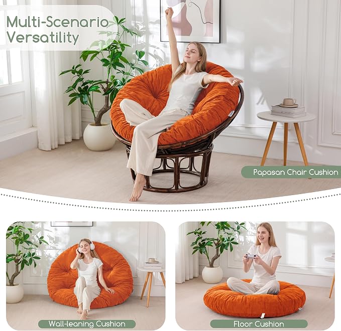 HIGOGOGO Papasan Chair Cushion with Chenille Cover (Without Chair), Soft Supportive Cushion, Orange, 48 x 48 Inch