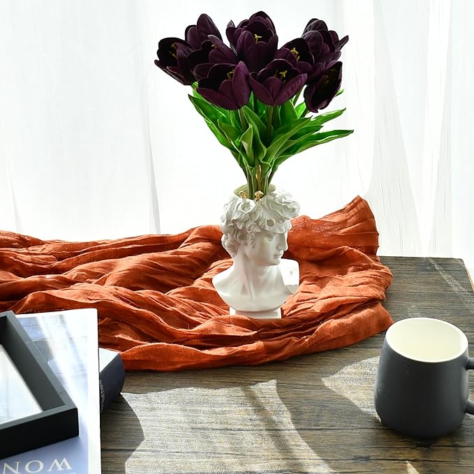 Mandy's Grape Purple Partially Open Artificial Tulips Flowers Centerpiece, 13.5" Lifelike PU Fake Floral Stems 12pcs for Kitchen Island & Dining Table, Spring Decor for Easter