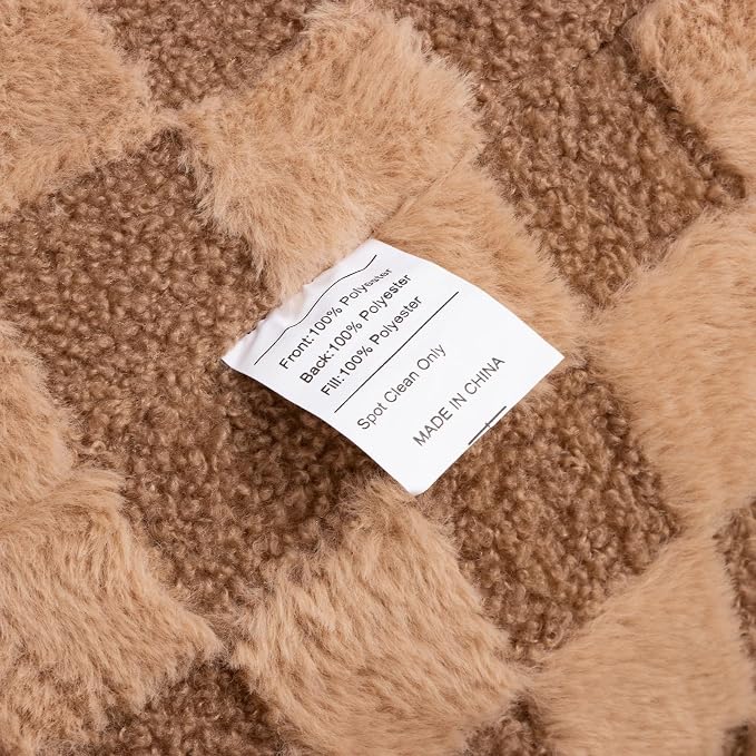A Nice Night Faux Fur Reading Pillow,Checkered Fluffy Grid Plaid,Bed Wedge Pillow Large Adult Children Backrest with Arms for Bedrest,Brown