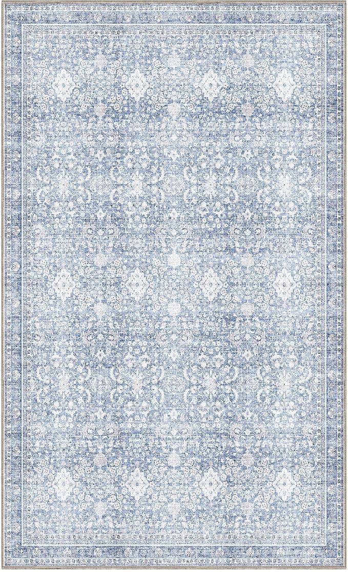 Sasttie 3x5 Rug, Ultra-Soft Washable Rug, Low Pile Foldable Thin Carpets with Non-Slip Backing, Skin-Friendly Stain Resistant Carpet for Living Room, Bedroom, Kitchen, Dorm, 3x5, Light Blue
