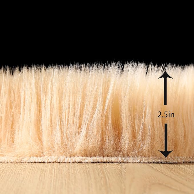 Faux Fur Rug 2 x 3 ft Sheepskin Shaggy Fuzzy Brown Area Rug Super Soft Fluffy Plush Carpet for Bedroom Living Room Sofa Floor Kids Room Bedside
