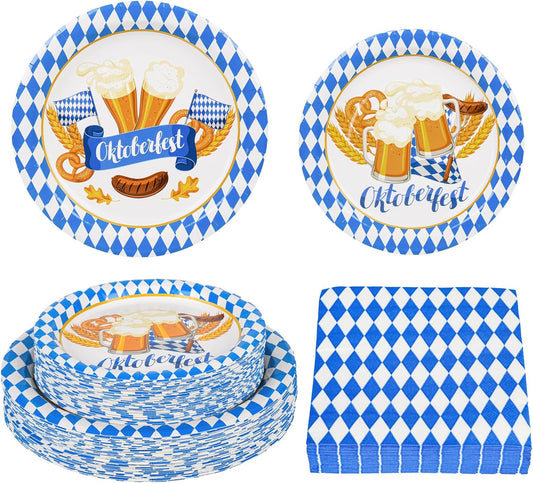 150Pcs Oktoberfest Party Supplies Oktoberfest Paper Plates and Napkins Oktoberfest Party Dinner Dessert Plate Disposable Decorations for Beer Festival Tableware,Serves 50 Guests