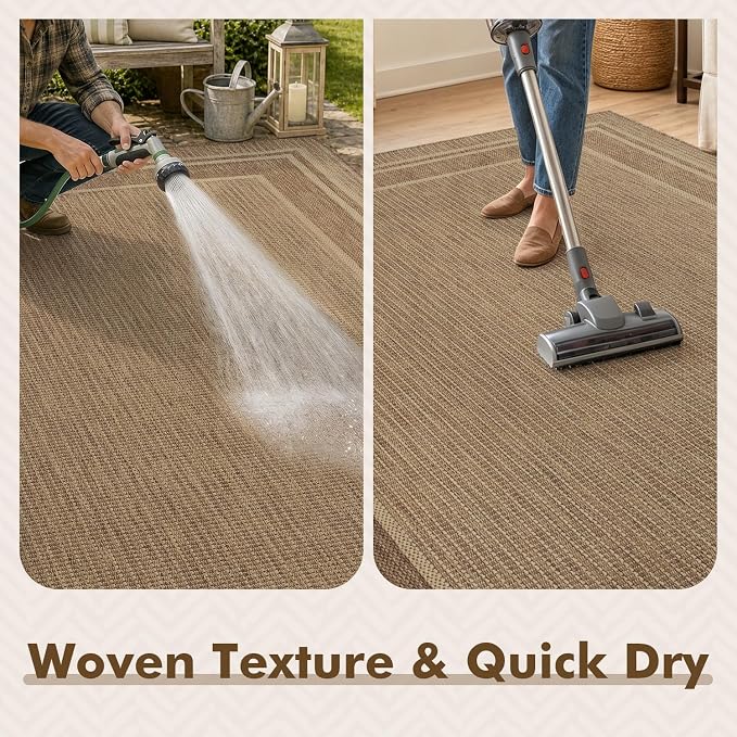 MontVoo-2x3 Outdoor Rug Porch Entryway Rug-Polypropylene Door Mat Indoor Outdoor Entrance Entry Rugs Kitchen Rugs, Textured Weave, Durable, Fade-Resistant, Non-Shedding, Modern Neutral Brown