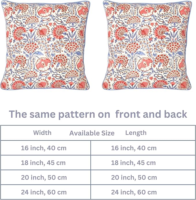 Ridhi Block Print Flamingo Pink Pillow Cover 16" x 16" (Pack of 2) Decorative Couch Pillows for Living Room, Chic Boho Cute Outdoor Pillows Covers Gifts for Spring, Easter and Valentine