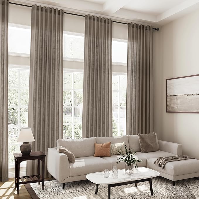 Dark Taupe Linen Curtains 120 Inch Extra Long for Living Room Back Tab Light Filtering Semi Sheer Drapes Modern Farmhouse Boho Decor Cotton Textured Curtain for Floor to Ceiling High Window 52x120