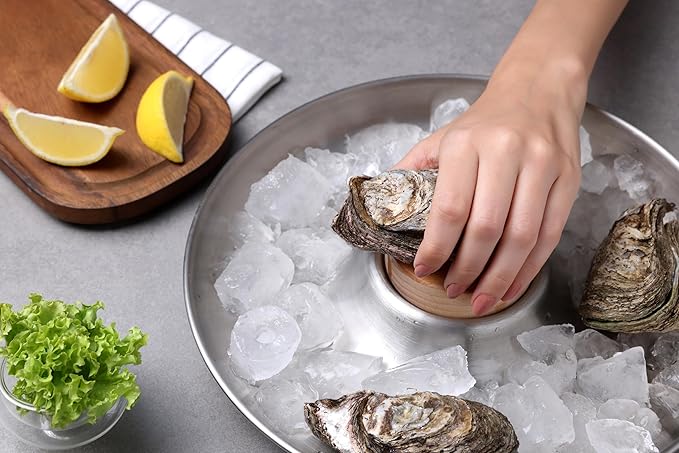 Zyliss Shucker Paddy Oyster Tray Set, 2-in-1 Stainless Steel Oyster Shucking & Serving Tray with Wooden Puck, Holds 24 Oysters, Oven Safe Seafood Platter