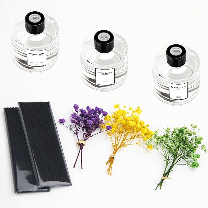 Reed Diffuser Set of 3 Pack,Clean Linen/Lavender Eucalyptus/Ocean Breeze Scented Oil Diffuser with Sticks(1.7 fl oz Each Pack),Air Freshener for Bedroom Bathroom Office | Shelf Decor