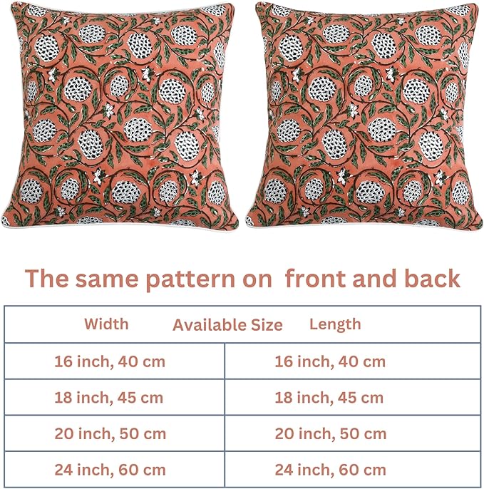 Ridhi Block Print Dark Salmon Pink Pillow Cover 16" x 16" (Pack of 2) Decorative Couch Pillows for Living Room, Chic Boho Cute Outdoor Pillows Covers Gifts for Spring, Easter and Valentine