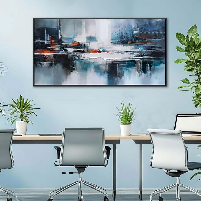 Abstract Wall Art for Living Room - Modern Blue Wall Decor, Large Canvas Artwork, Framed Wall Art Bedroom Pictures, Navy Decor for Above Bed, Contemporary Home Decor 20×40IN