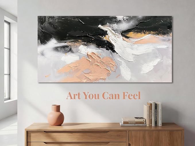Ardemy Textured Abstract Canvas Wall Art - Black White Gold Beige Brush Strokes Painting Extra Large 58"x29", Modern Splatter Artwork for Living Room Bedroom Home Office Luxury Wall Decor